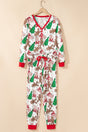 Christmas Pattern Button V Neck Pullover & Drawstring Pant Set Women UK