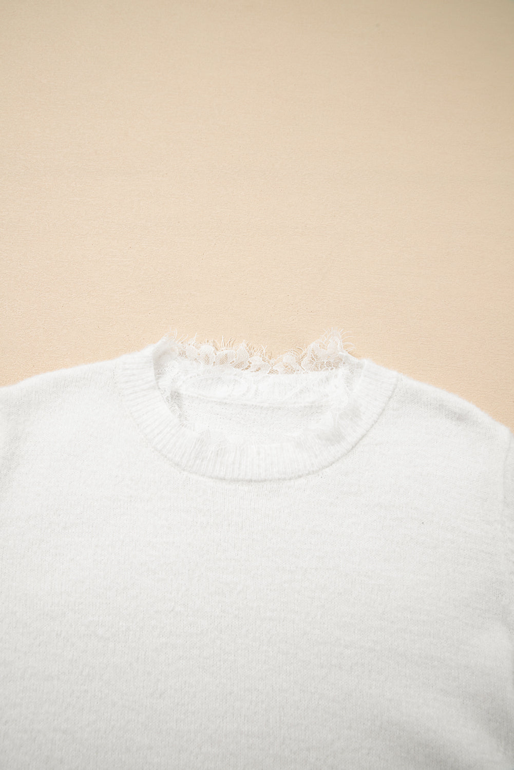 Lace Sleeve Fuzzy Sweater