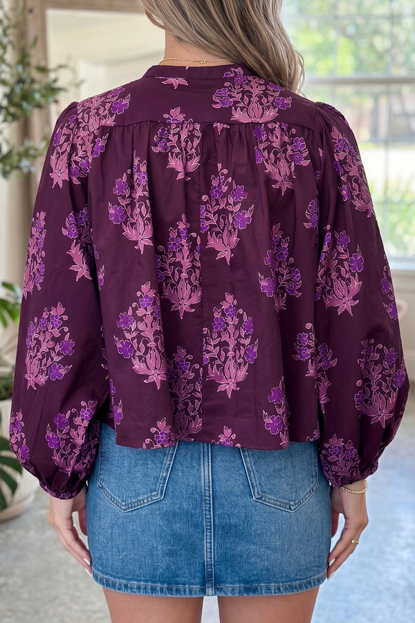 Floral Puff Sleeve Button-Up Shirt Women UK — side view showing dramatic long puff sleeve construction — Fashionfitz