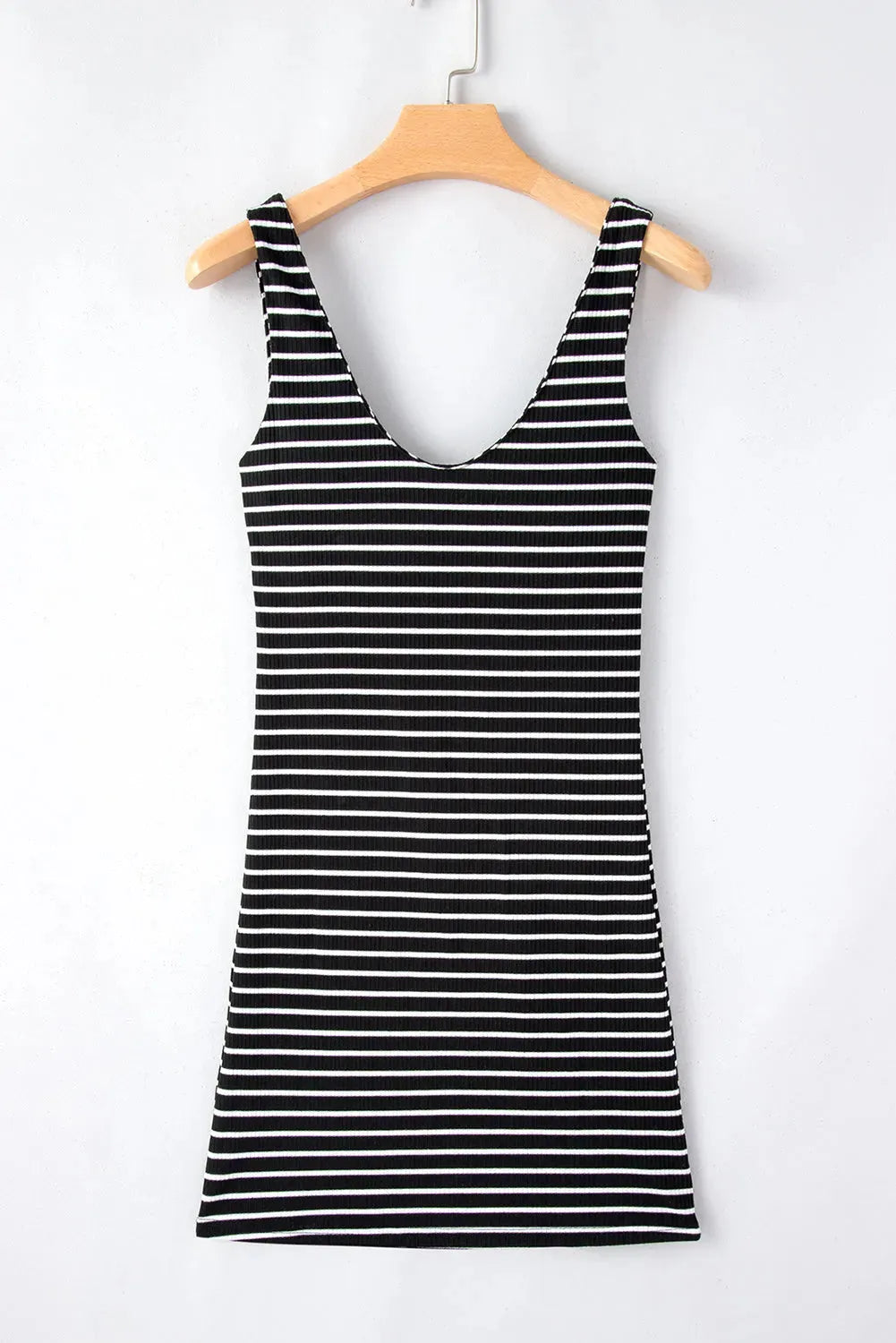 Black Stripe Ribbed Knit Sleeveless Mini Dress - Fashionfitz