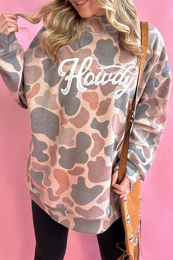 Camo Print Baggy Mock Neck Pullover Sweatshirt Women UK