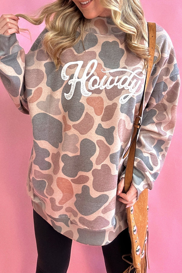 Camo Print Baggy Mock Neck Pullover Sweatshirt Women UK