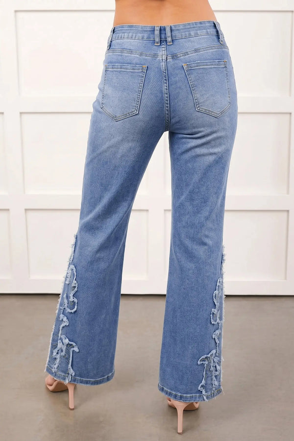 Ashleigh Blue Embroidered Western Flare Leg Jeans — side view | Fashionfitz UK