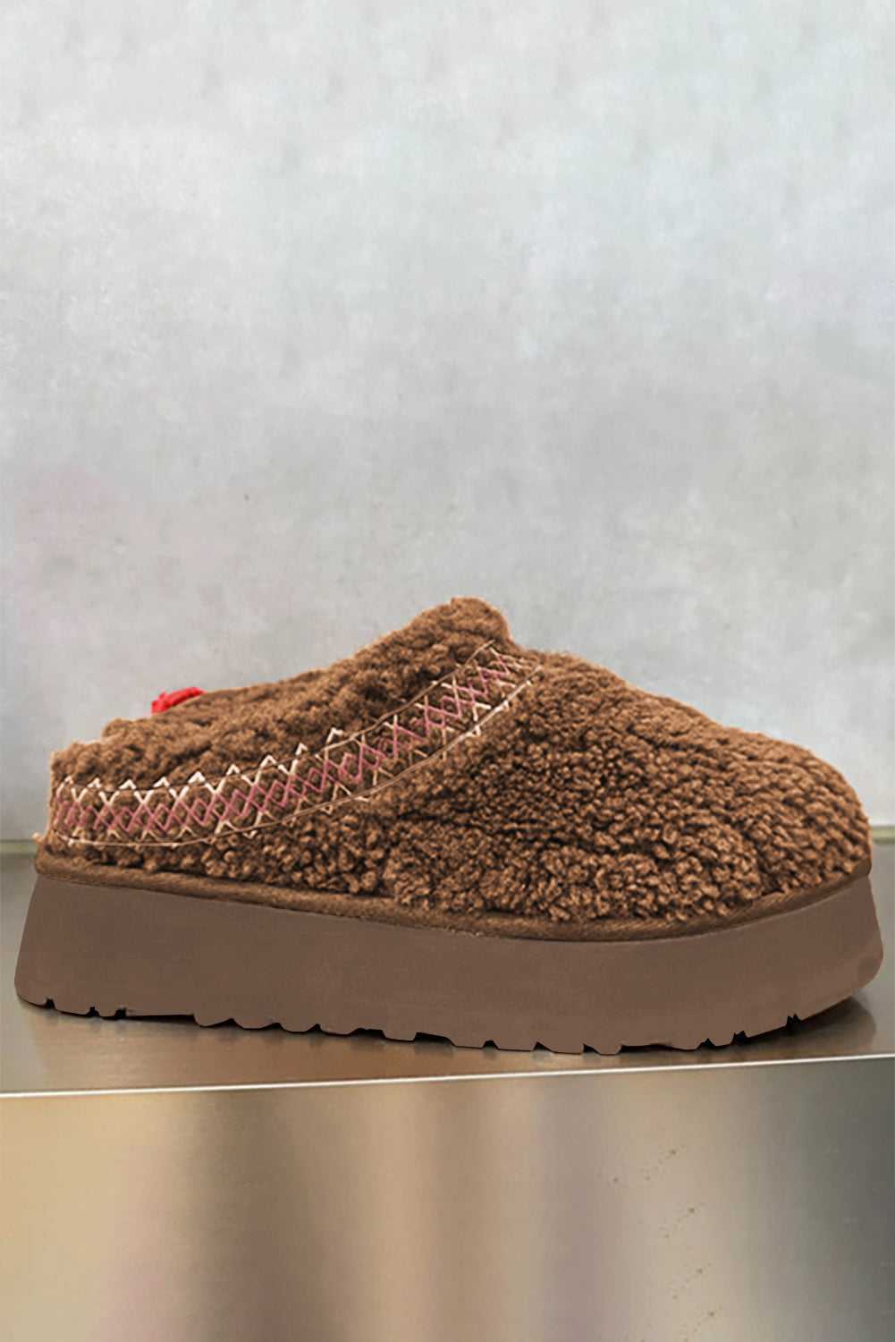 Embroidered Sherpa Plush Winter Slippers