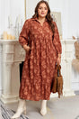 Cinnamon Plus Size 3D Flower Ruffle Hem 3/4 Sleeve Long Dress Women UK
