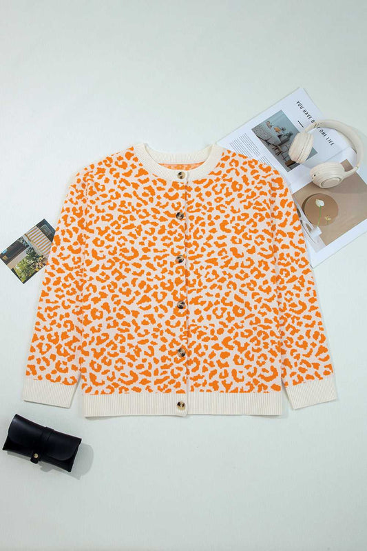 Casual orange leopard jumper with drop shoulders and relaxed fit