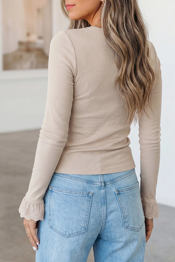 Jet stream lace cuff patchwork long sleeve top back view — Fashionfitz UK