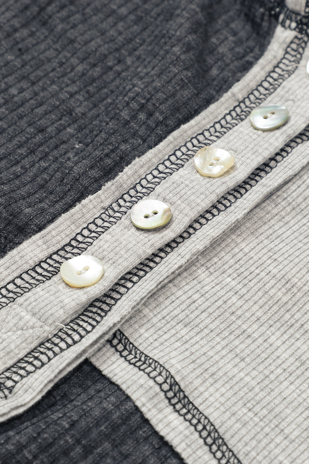 Color-Block Seamed Ribbed Henley Hoodie
