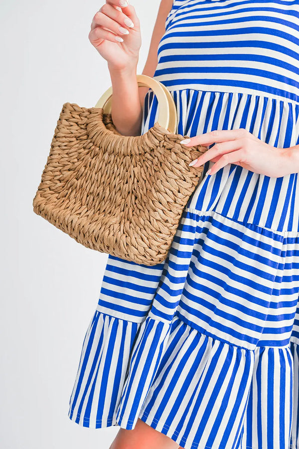 Retro straw woven handle bag side view — Fashionfitz UK