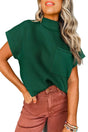 Green ribbed knit short sleeve sweater with chest patch pocket front view — Fashionfitz UK