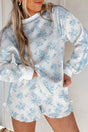 Floral Striped Long Sleeve Top and Shorts Two-Piece Set