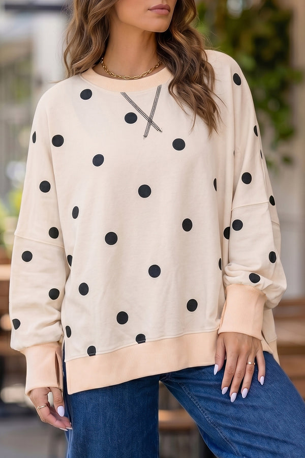 Polka Dot Long Sleeve Round Neck Tunic Sweatshirt — side view | Fashionfitz UK