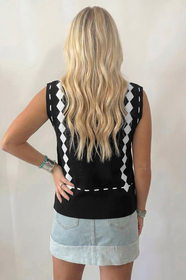 Western horse geometric print mock neck sweater vest back view — Fashionfitz UK
