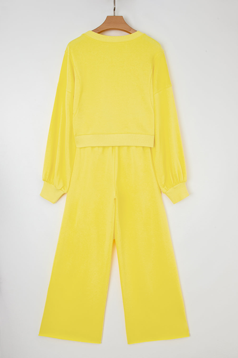Back flat lay of yellow Drop Crop Wide-Leg Pants Set, showing full outfit design for relaxed and stylish loungewear.