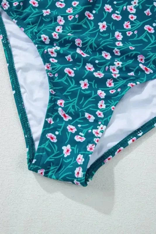 Bikinis Blue Floral Smocked Bikini Set