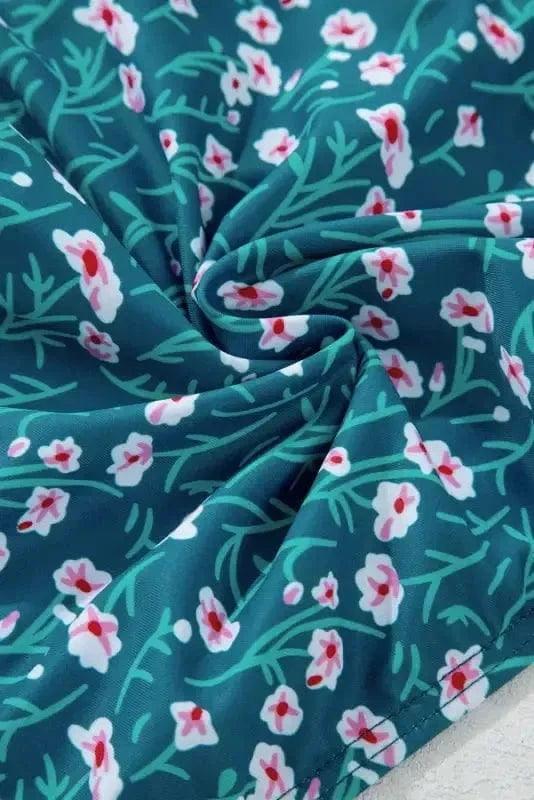 Bikinis Blue Floral Smocked Bikini Set