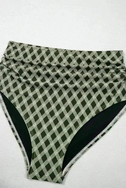 Bikinis Plaid High Waist Bikini - Dotted Mesh Patchwork