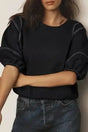 Puff Sleeve Textured Stitch Blouse Women UK in black — front view showing distinctive textured stitching and puff sleeves — Fashionfitz