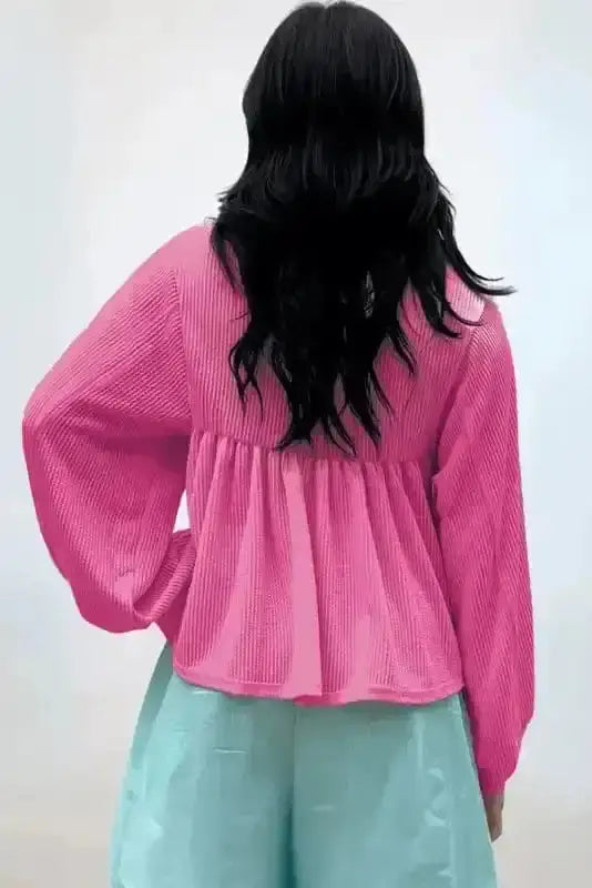 Feminine silhouette corded blouse back view — Fashionfitz UK