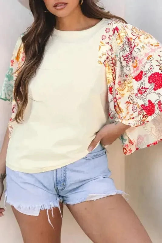 Blouses Floral Fusion Beige Blouse