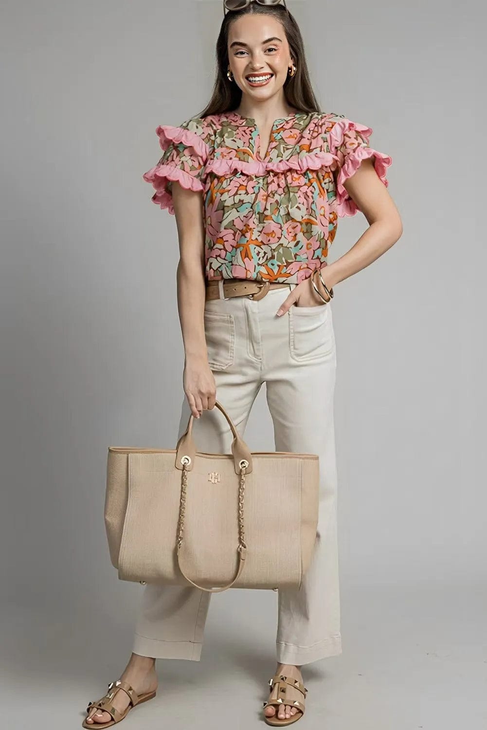 Blouses Floral Tiered Ruffle Blouse – Elegant & Lightweight Ruffled Sleeve Top