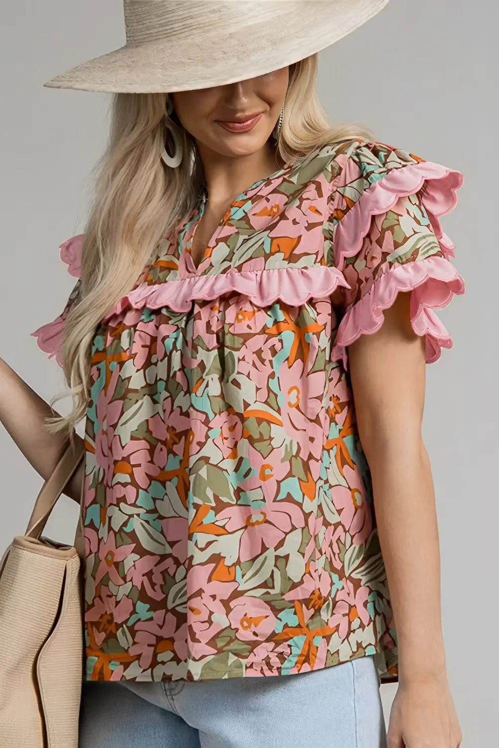 Blouses Floral Tiered Ruffle Blouse – Elegant & Lightweight Ruffled Sleeve Top