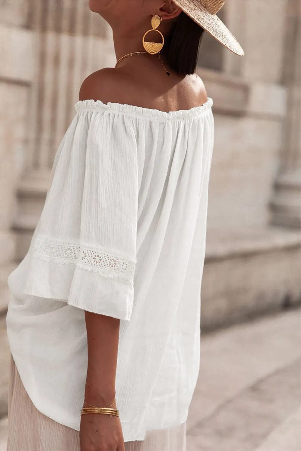 Blouses Frosted Lace Off-Shoulder Top - Feminine Elegance