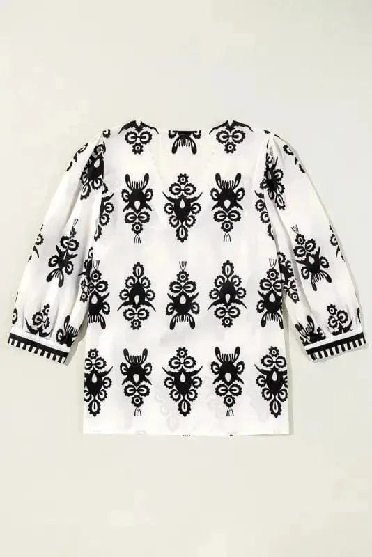 Blouses Geometric Glamour Quarter-Sleeve Top
