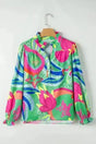 Abstract Print Button-Up Elegant Blouse Women UK in green — front view showing green abstract print and V-neckline — Fashionfitz
