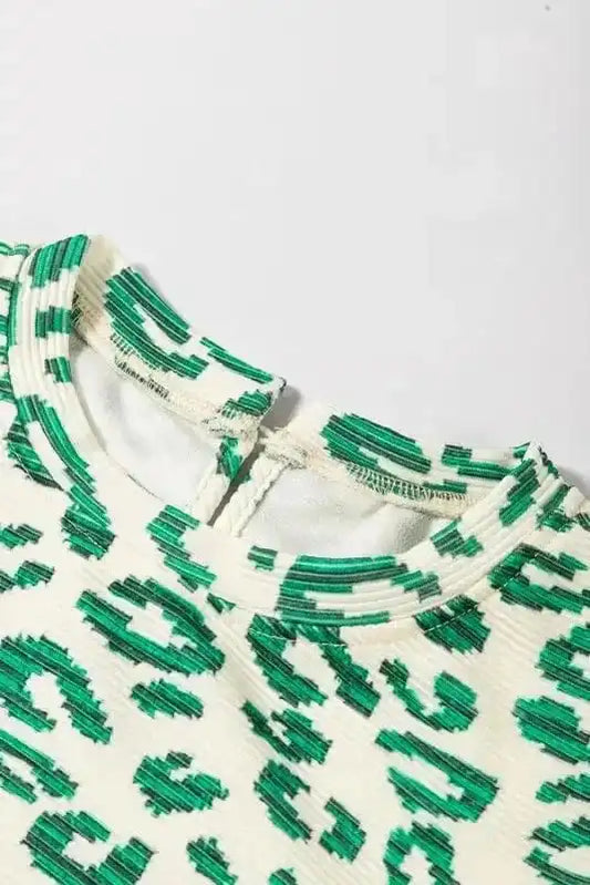 Blouses Leopard Print Mock Neck Puff Sleeve Top