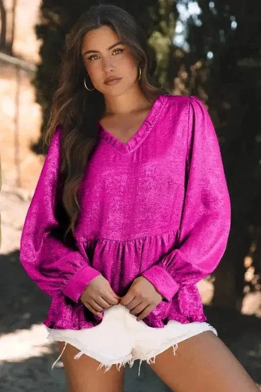 Blouses Metallic Frilled Babydoll Blouse