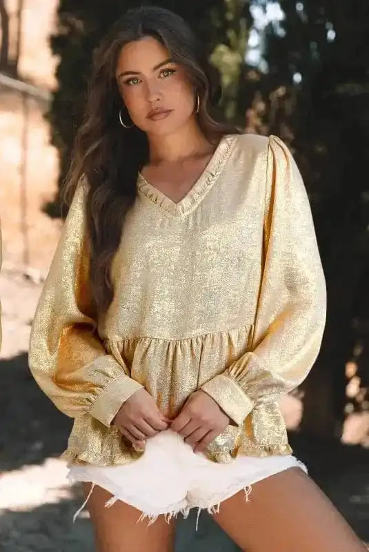 Blouses Metallic Velvet Babydoll Blouse