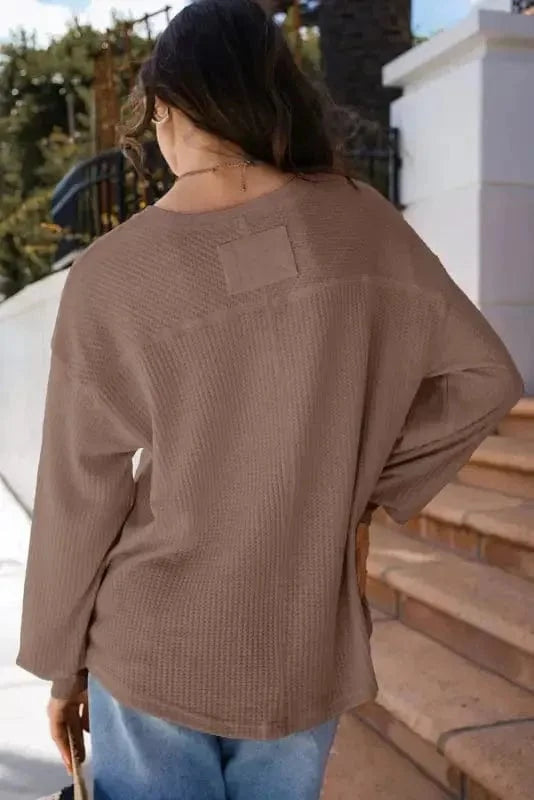 Blouses Modern Slouch Waffle Knit Blouse - Coffee