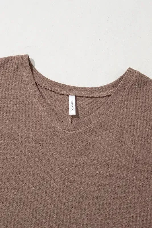 Blouses Modern Slouch Waffle Knit Blouse - Coffee