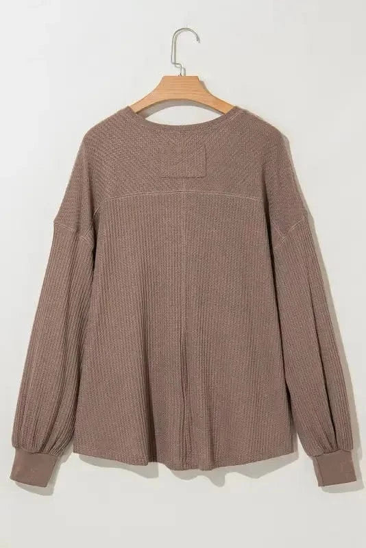 Blouses Modern Slouch Waffle Knit Blouse - Coffee