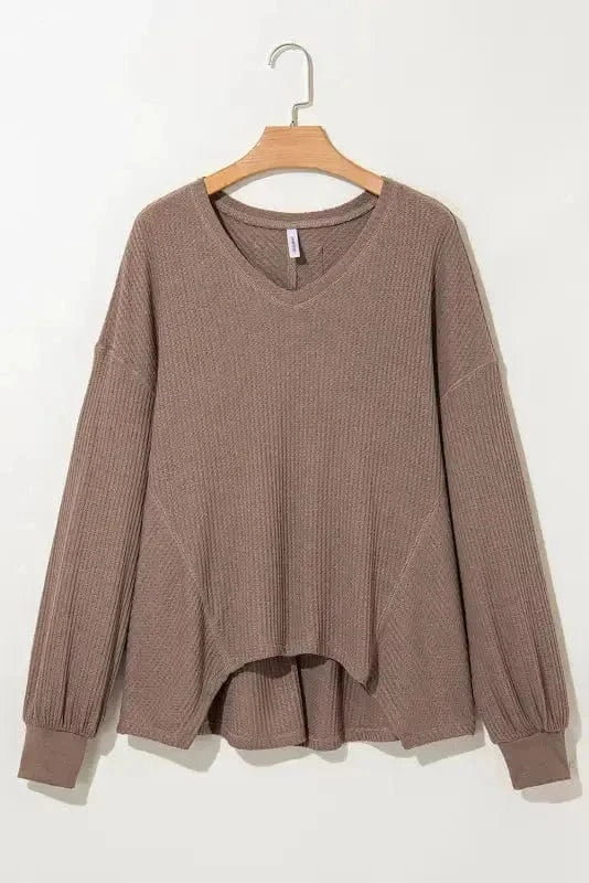 Blouses Modern Slouch Waffle Knit Blouse - Coffee