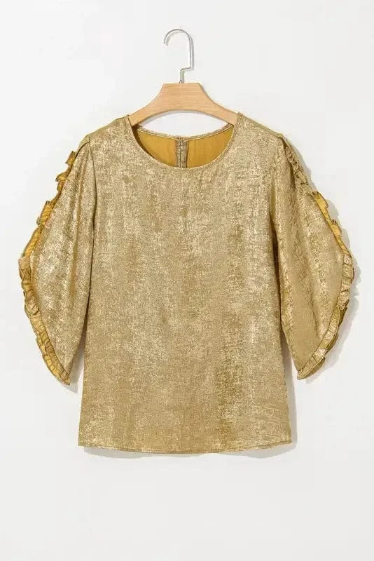 Blouses & Shirts Velvet Glow Metallic Gold Blouse