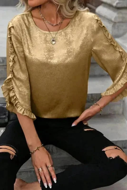 Blouses & Shirts Velvet Glow Metallic Gold Blouse
