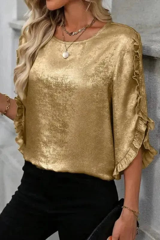 Blouses & Shirts Velvet Glow Metallic Gold Blouse