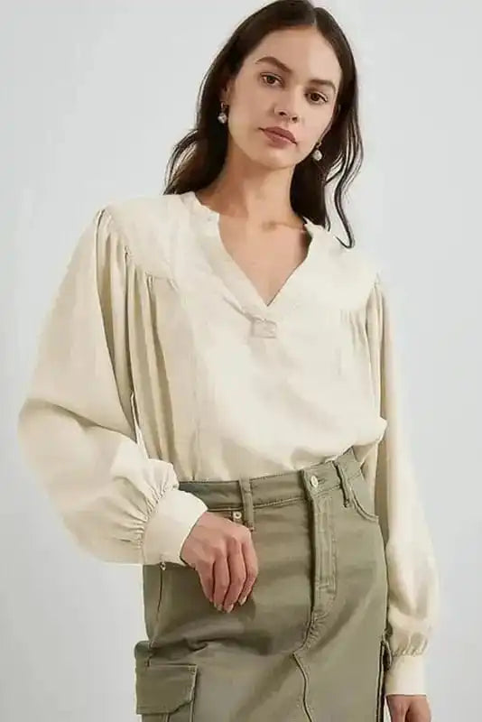 Blouses Stylish Notched V-Neck Blouse