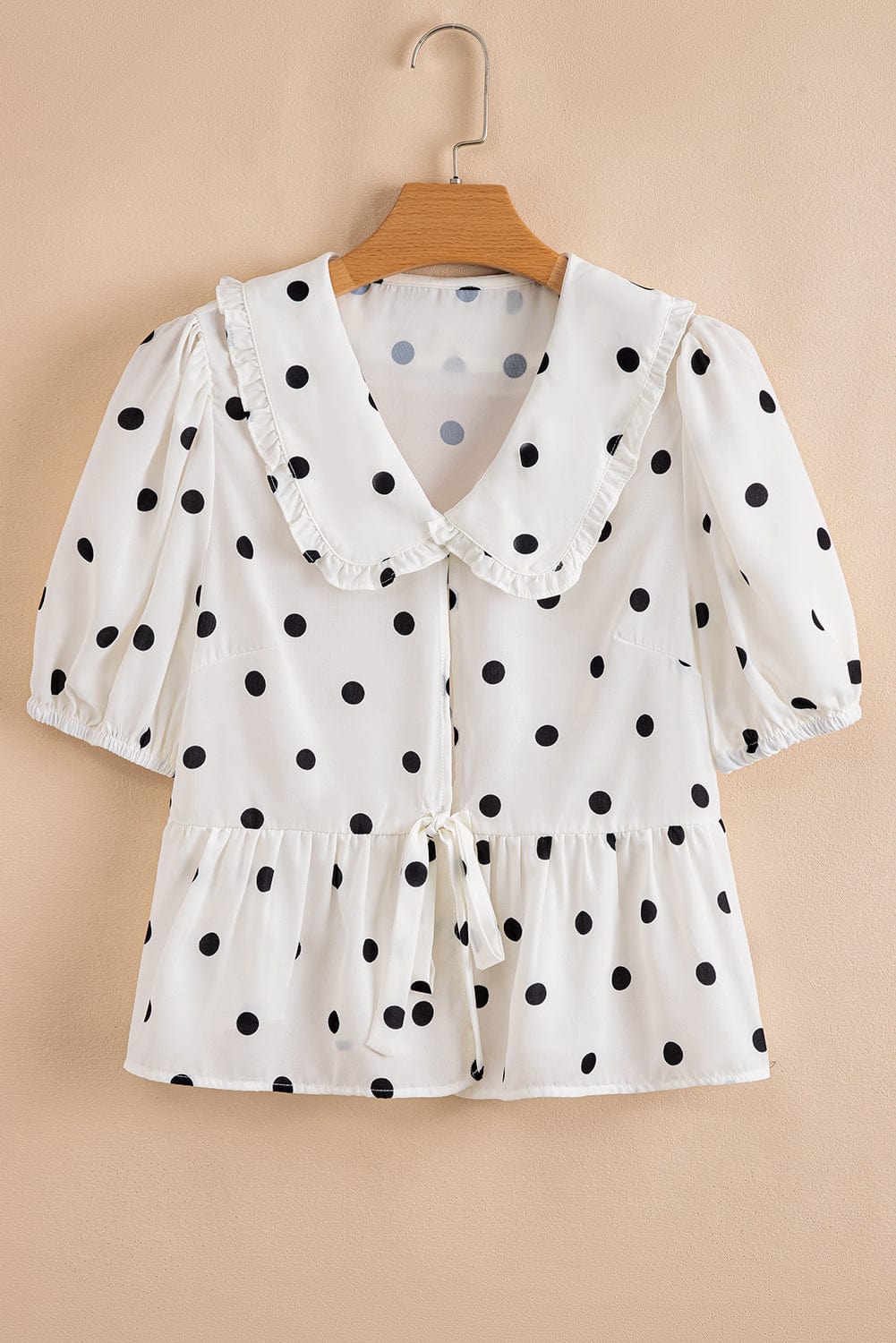Blouses White Polka Dot Peplum Top