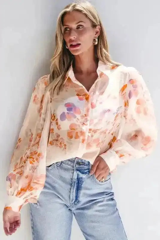 Blouses White / S / 100%Polyester Floral Drift Oversized Blouse