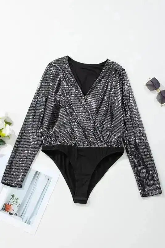 Bodysuits Sable Sequin Wrap Bodysuit