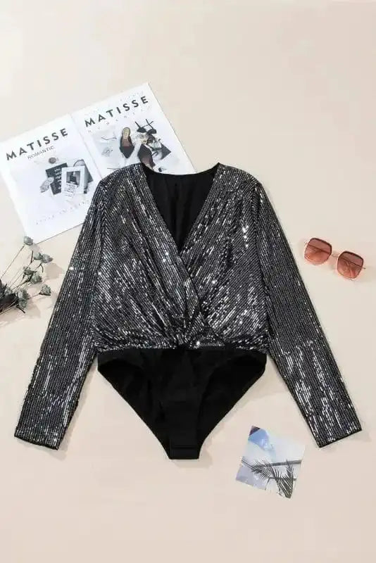 Bodysuits Sable Sequin Wrap Bodysuit