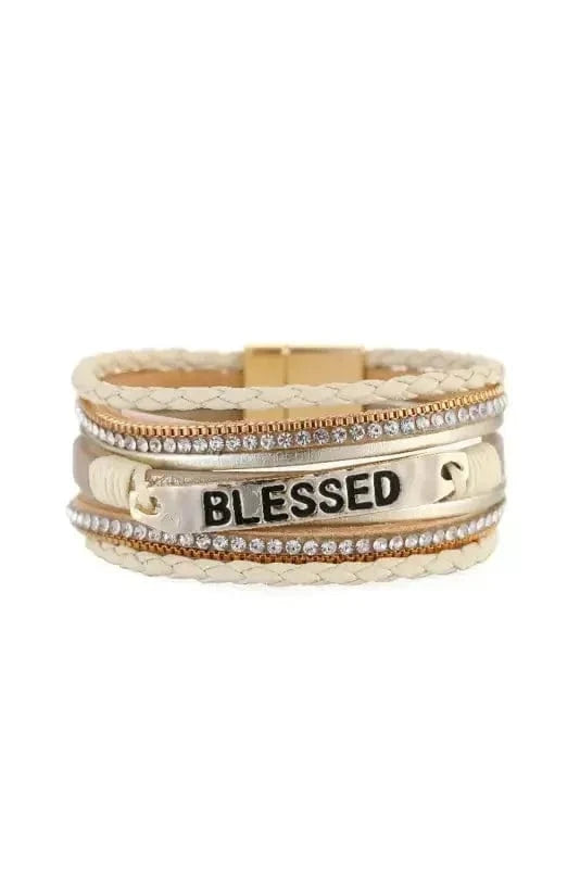 Bracelets Beige / ONE SIZE Beige BLESSED Rhinestone Braided Detail Buckle Bracelet