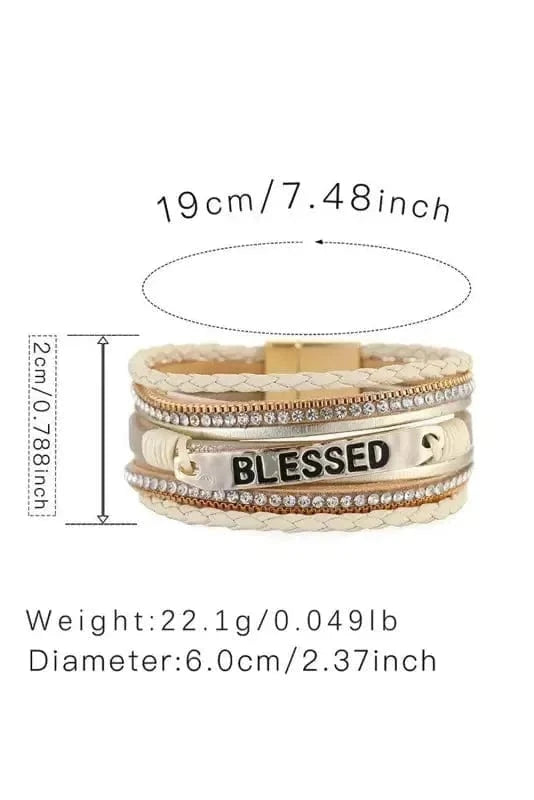 Bracelets Beige / ONE SIZE Beige BLESSED Rhinestone Braided Detail Buckle Bracelet