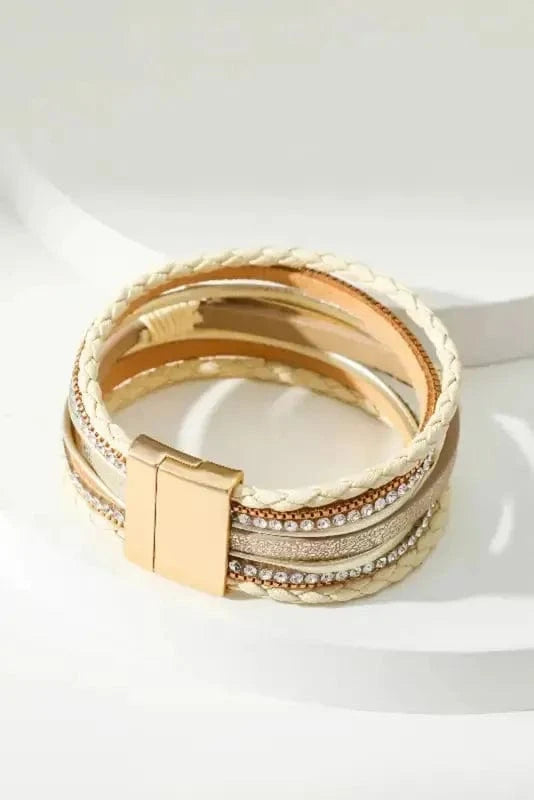 Bracelets Beige / ONE SIZE Beige BLESSED Rhinestone Braided Detail Buckle Bracelet