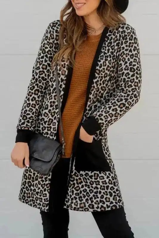 Cardigans Black / S / 95%Polyester+5%Elastane Leopard Finesse Open Front Cardigan
