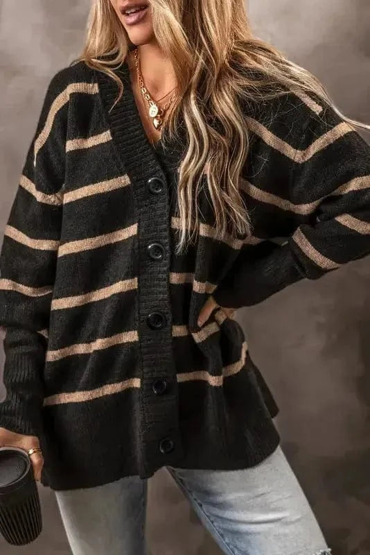 Cardigans Black Stripe / S / 65%Acrylic+35%Polyamide Relaxed Silhouette Cardigan