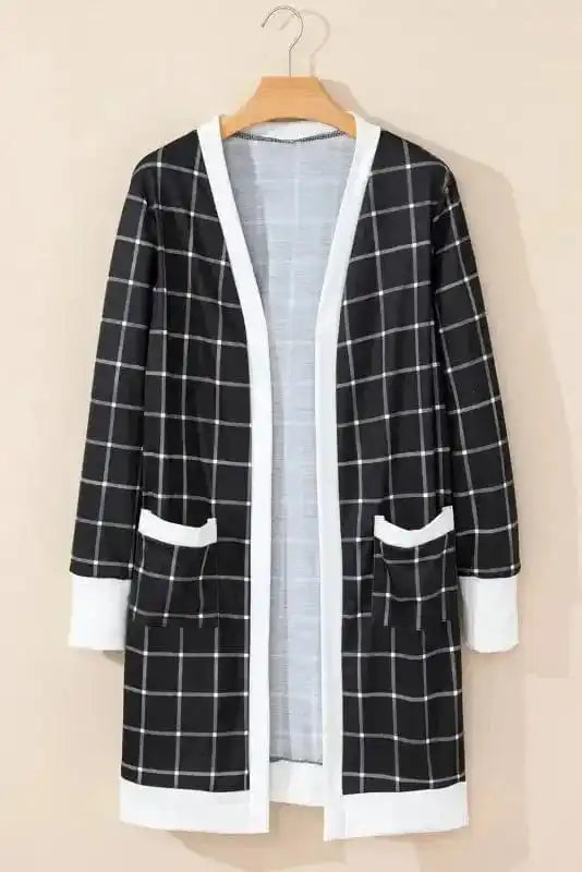 Cardigans Cozy Pocketed Plaid Cardigan